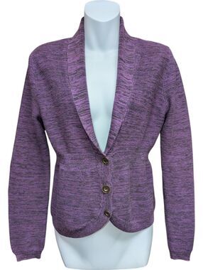 Purple Shawl Collar Button-Front Office Cotton Blend Casual Cardigan Size S